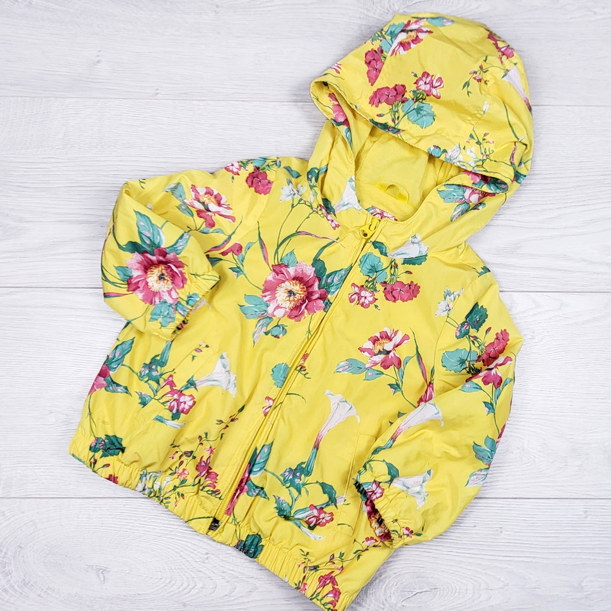 Gap yellow floral print windbreaker jacket. Size 18-24 months