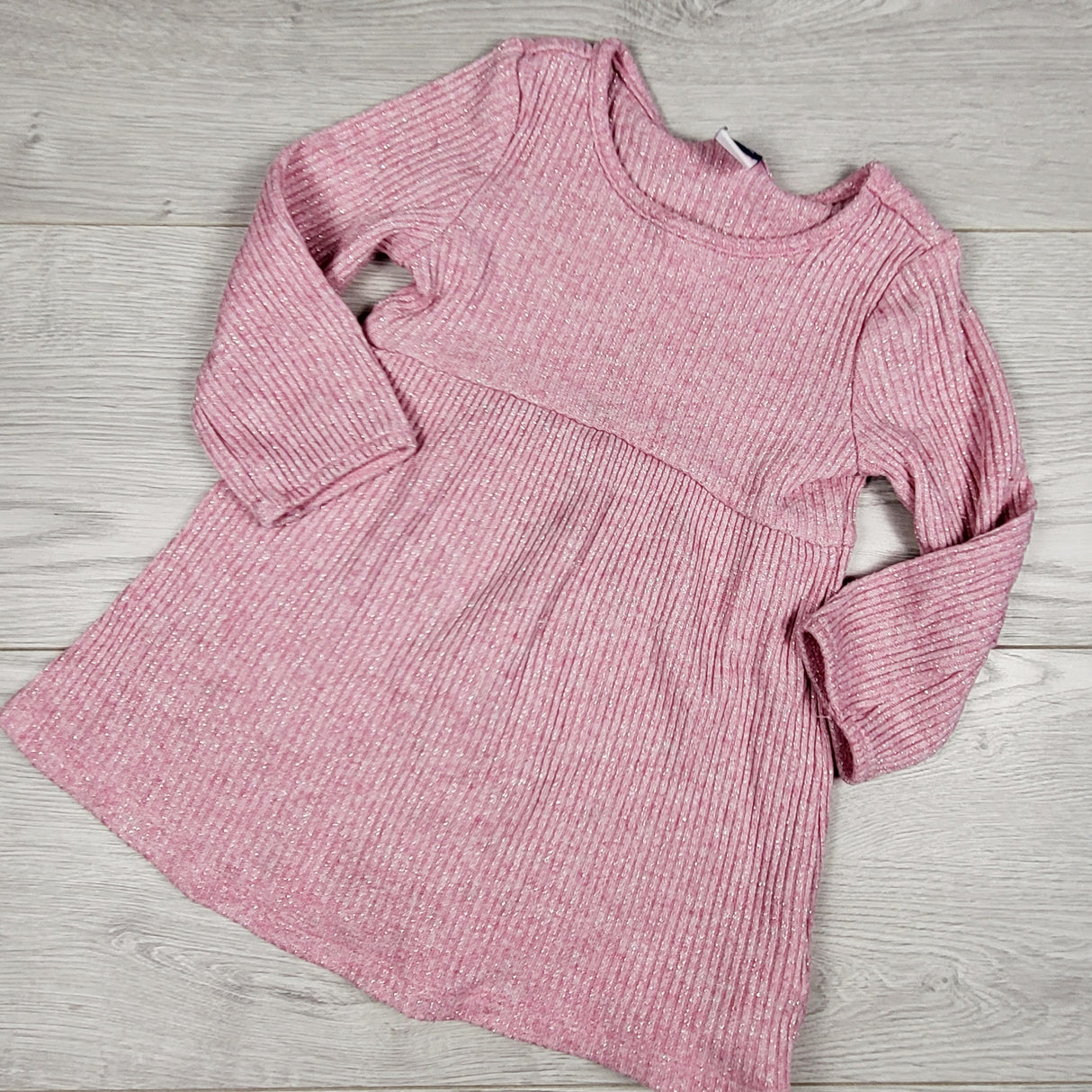 Old Navy pink rib knit sweater dress with sparkles. Size 18-24 months