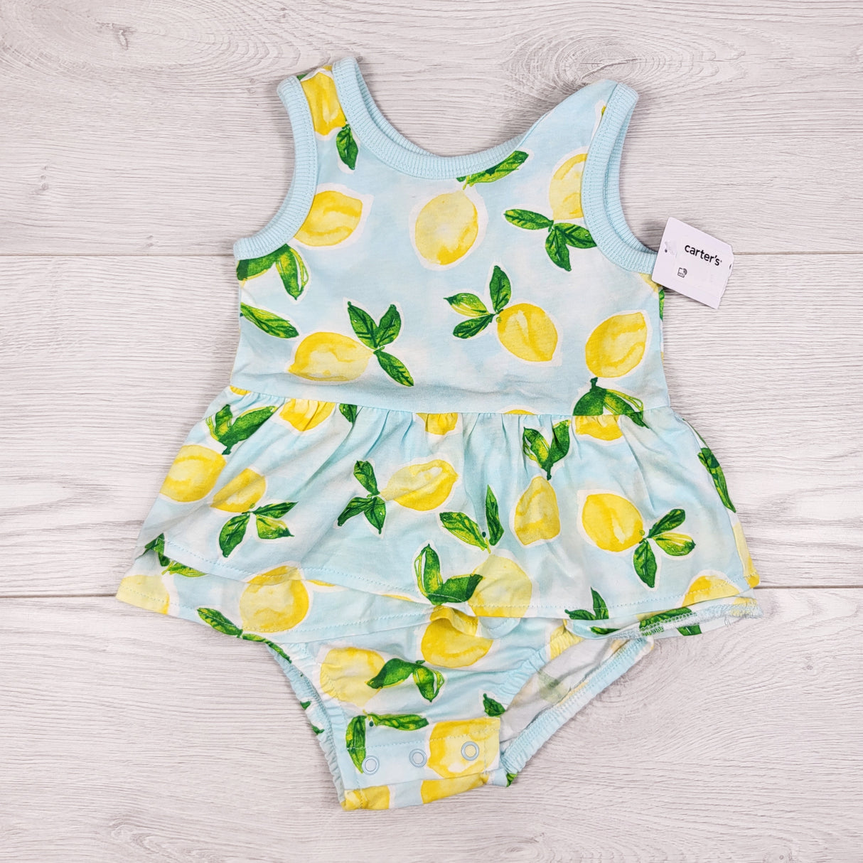 NEW - Carters blue lemon print romper. Size 12 months