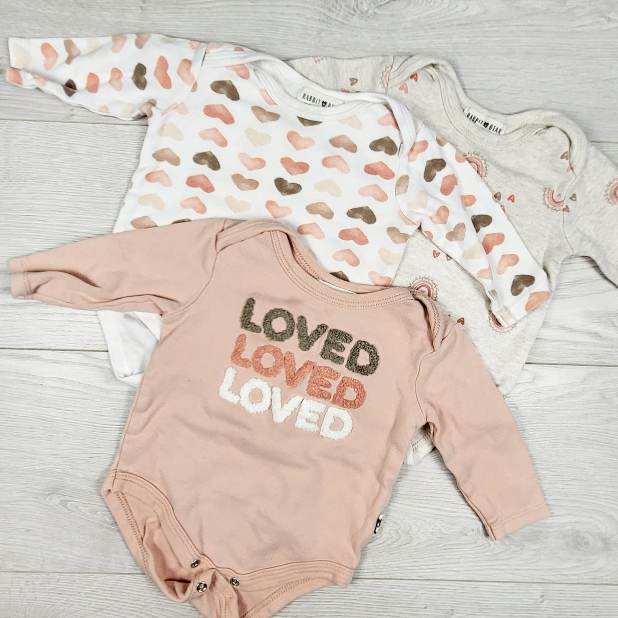Rabbit + Bear 3pc bodysuit set. Size 3-6 months