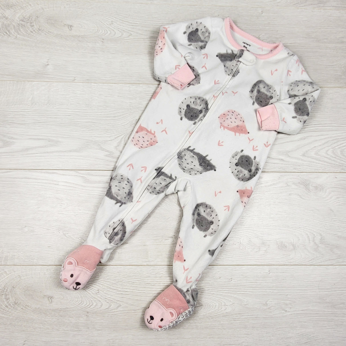 Carters zippered fleece sleeper with hedgehogs. Size 9 months