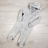 George grey plush hooded bunting suit with stars. Size 3-6 months