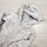George grey plush hooded bunting suit with stars. Size 3-6 months