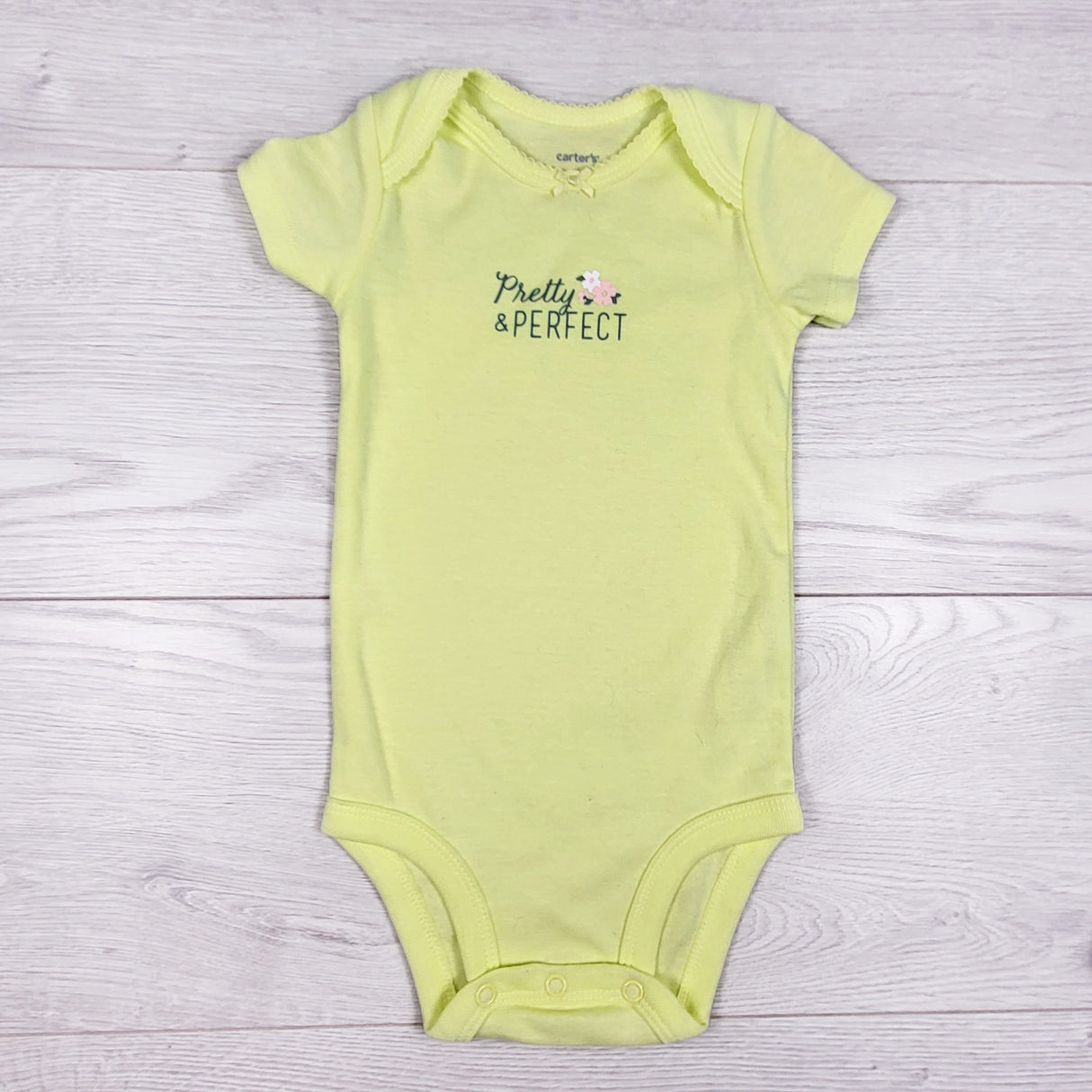Carters bright yellow "Pretty and Perfect" bodysuit. Size 6 months