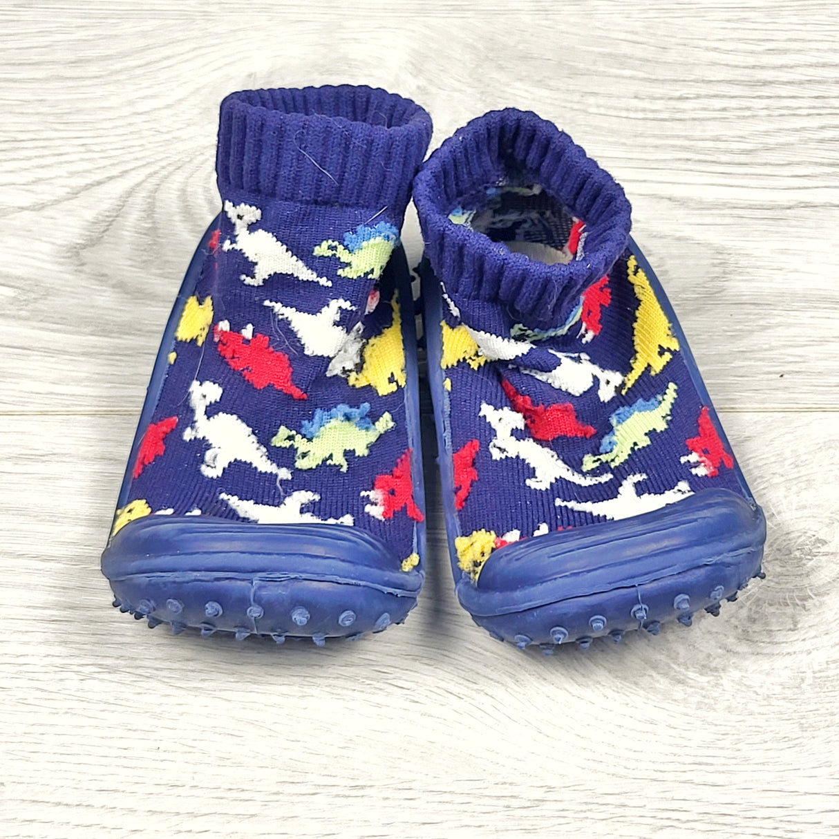 Tickle Toes navy sock shoes with dinosaurs. Size 4