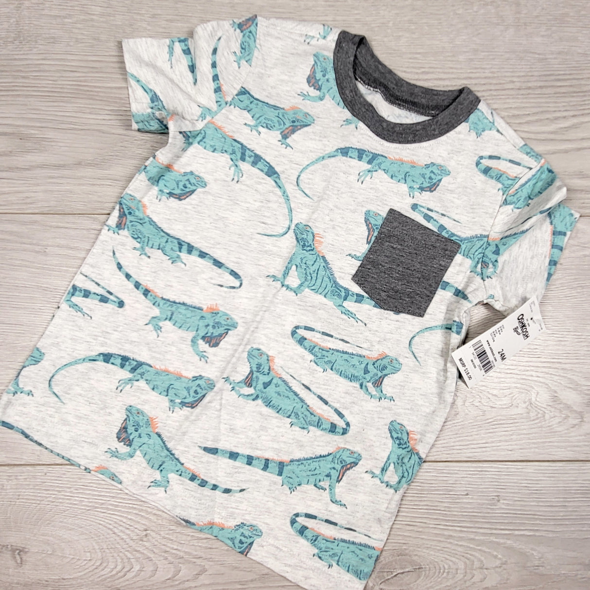 NEW - Oshkosh grey t-shirt with bearded dragons. Size 24 months