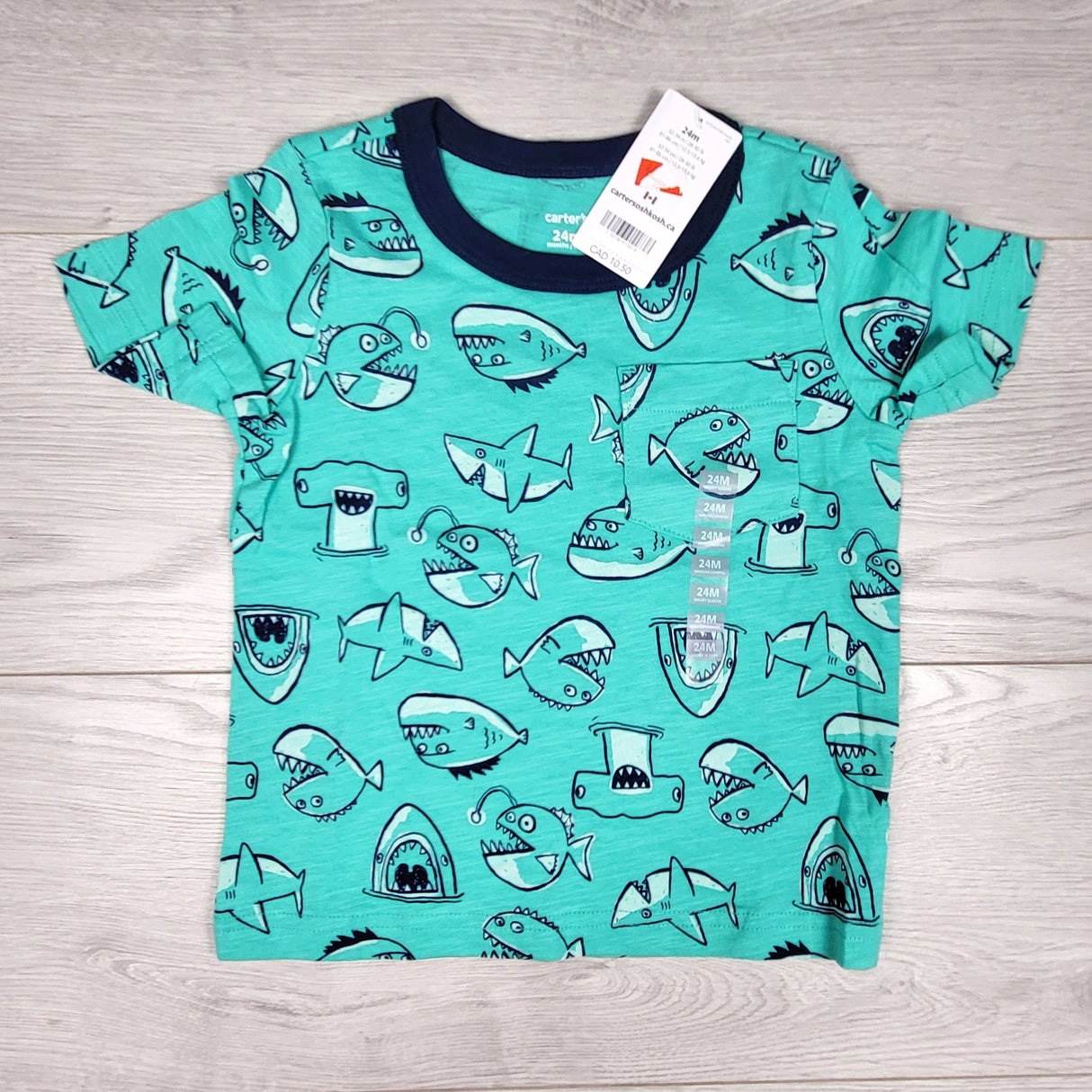 NEW - Carters teal t-shirt with angler fish. Size 24 months