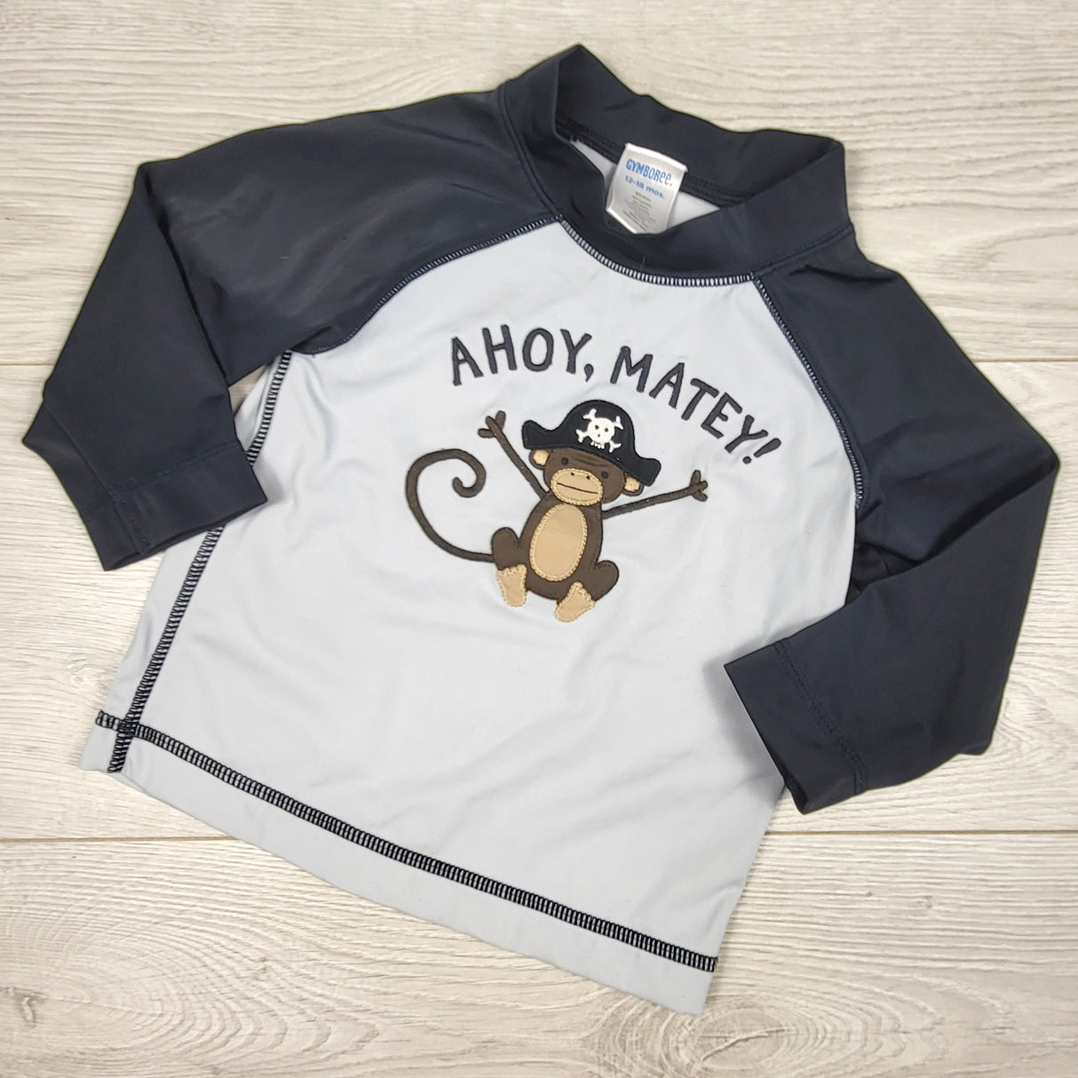 Gymboree black and grey rash guard with monkey. Size 12-18 months