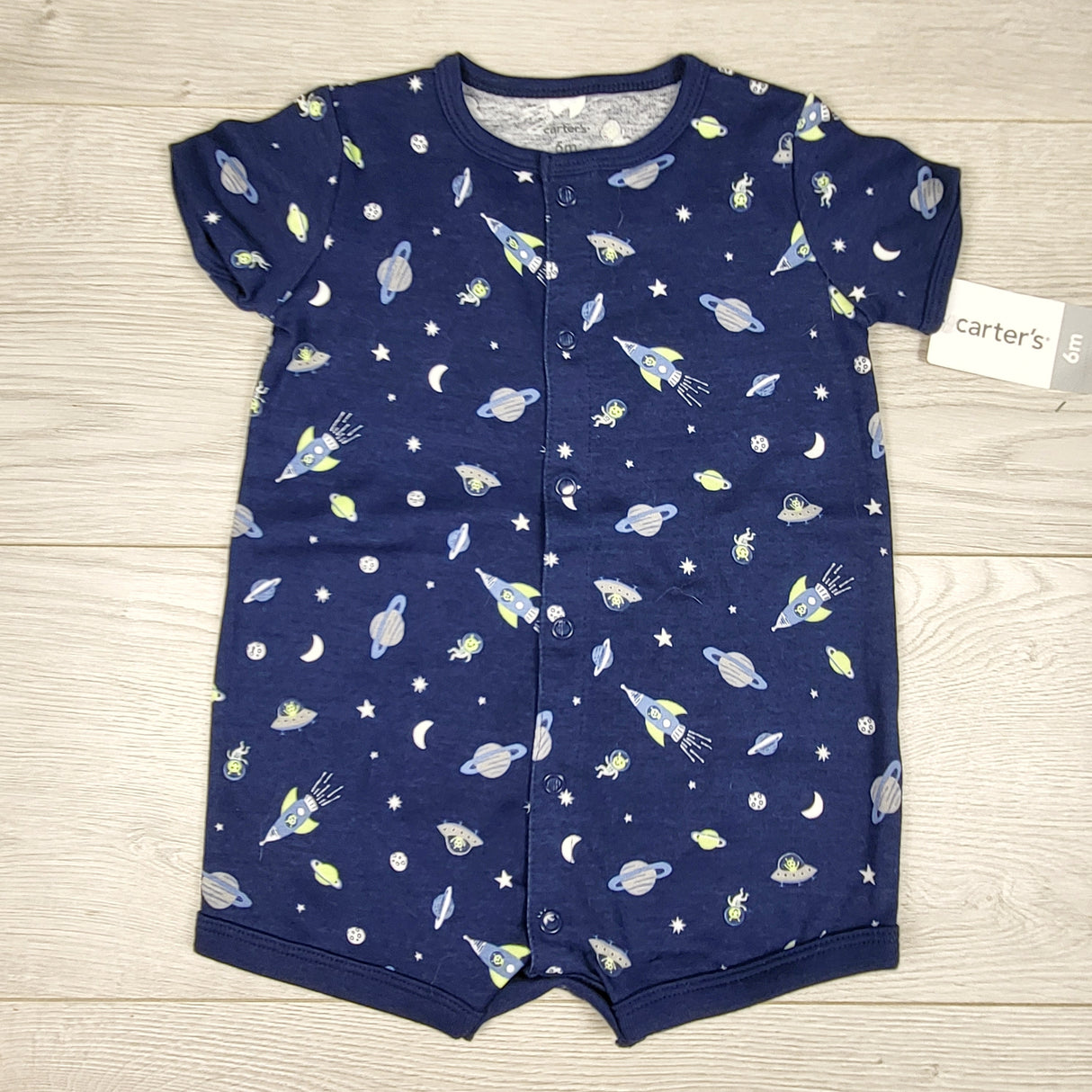 NEW - Carters navy romper with space theme. Size 6 months