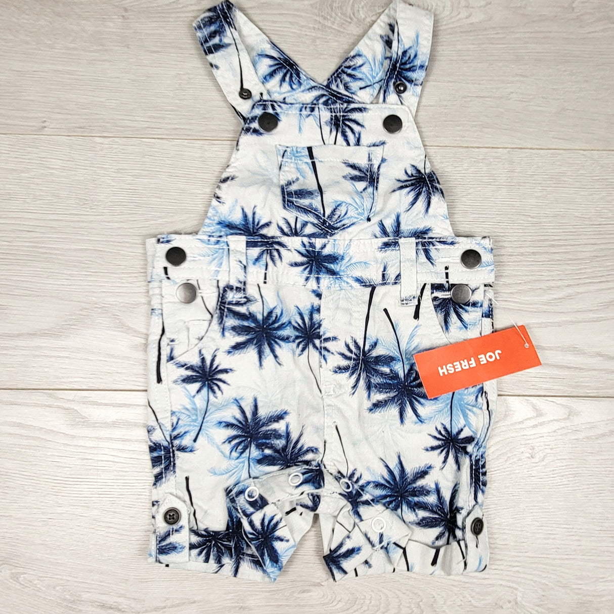 NEW - Joe denim shortalls with palm trees. Size 3-6 months