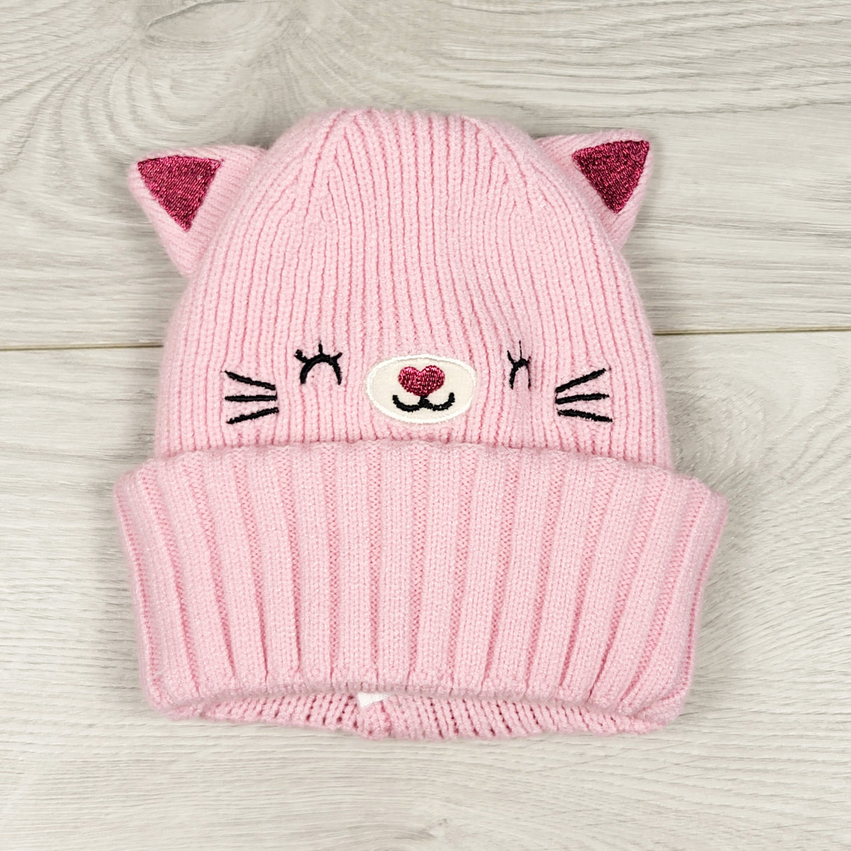 Joe pink toque with cat. Approx 1-3 Years
