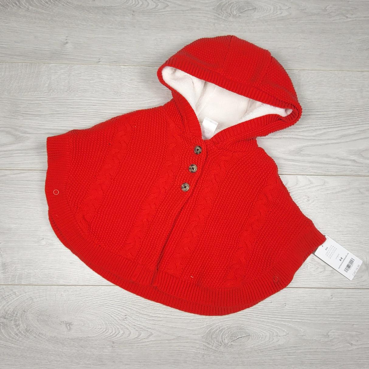 NEW - Carters red cable knit hooded poncho with minky lining. Size 9 months