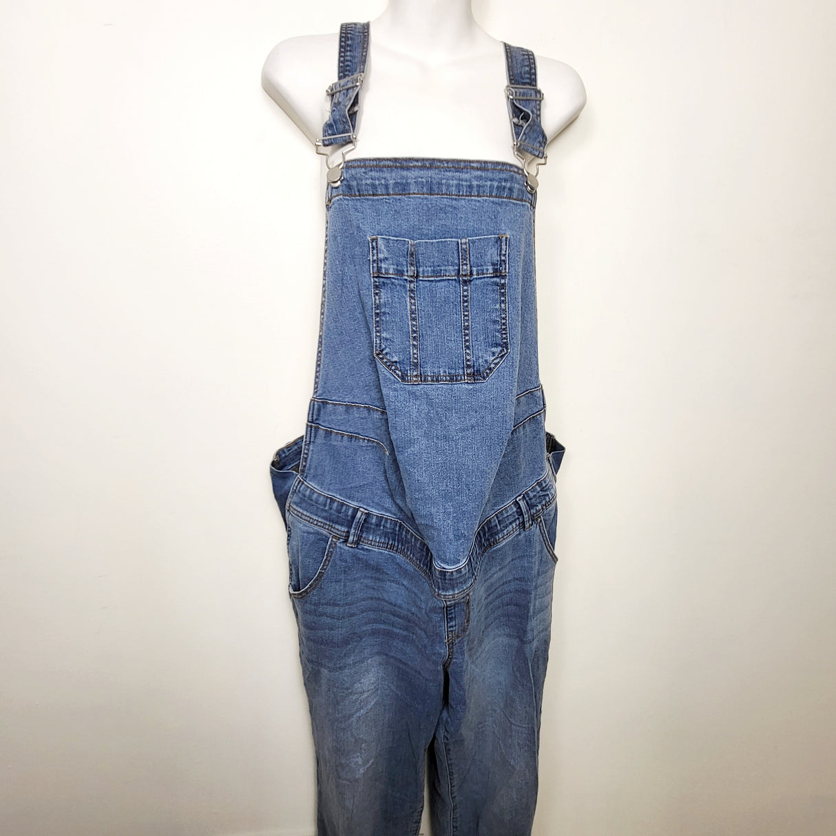 Paisley Sky denim maternity overalls. Size large