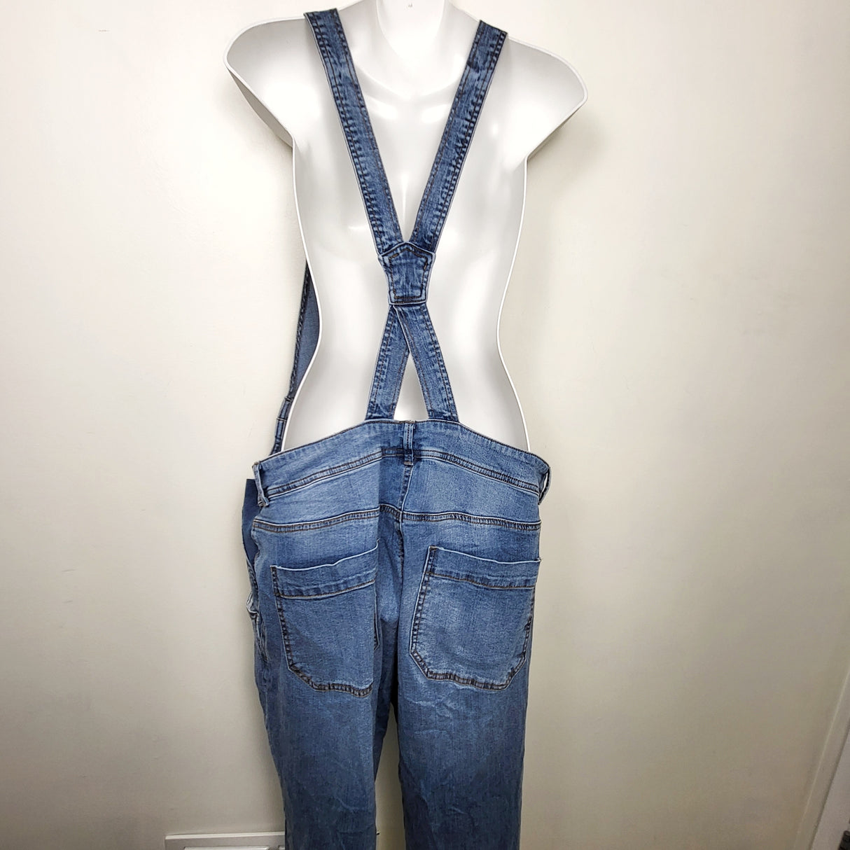 Paisley Sky denim maternity overalls. Size large