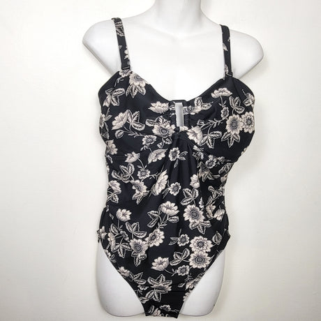 Ripe Maternity black floral print maternity one piece swimsuit. Size Large