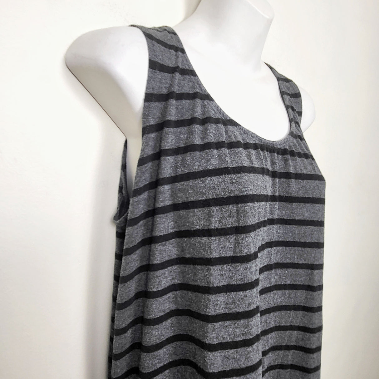 Au Fait Mama grey and black striped maternity bamboo tank top. Size large