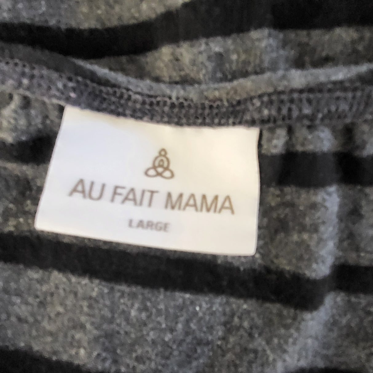Au Fait Mama grey and black striped maternity bamboo tank top. Size large