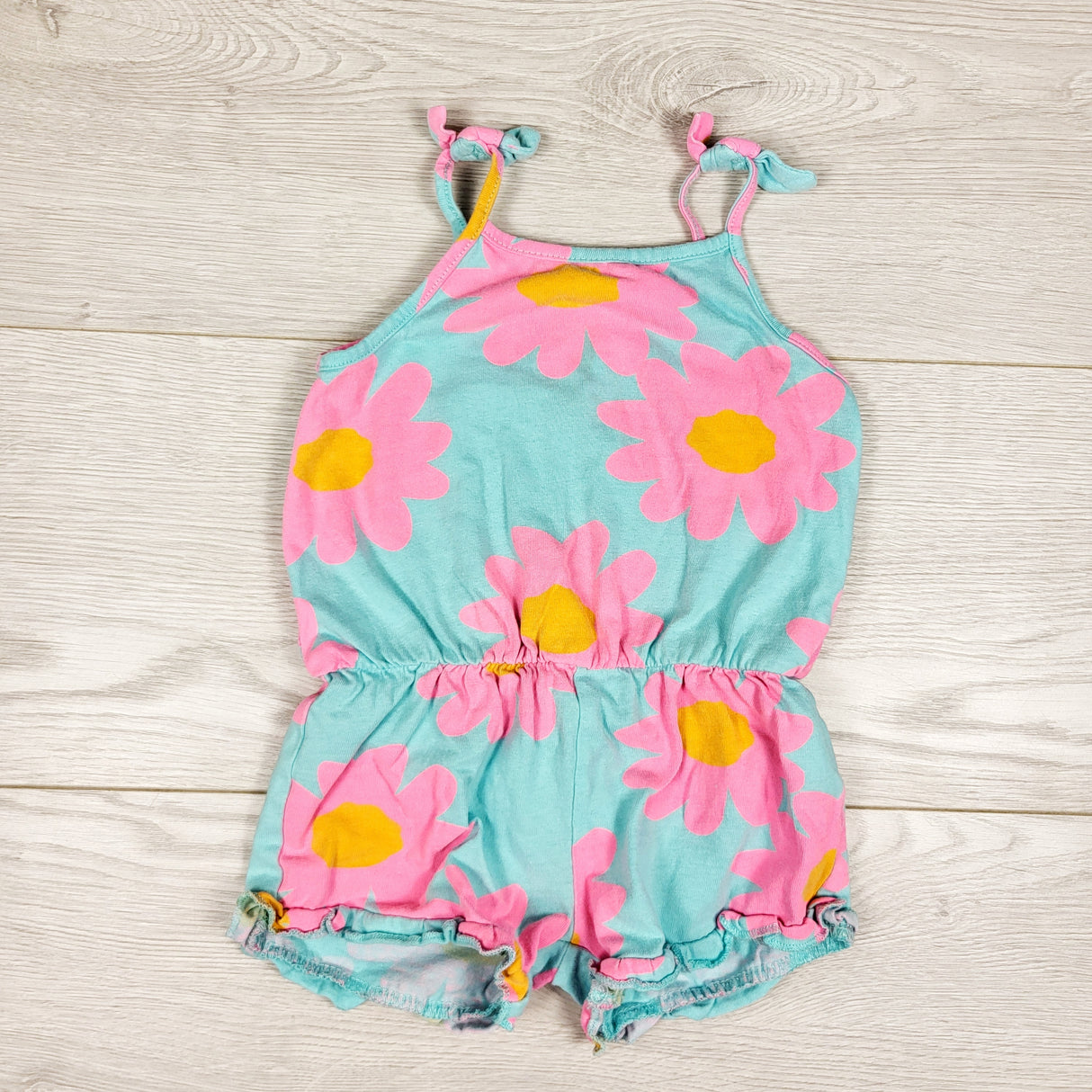 Sfera blue and pink floral print romper. Size 6-12 months