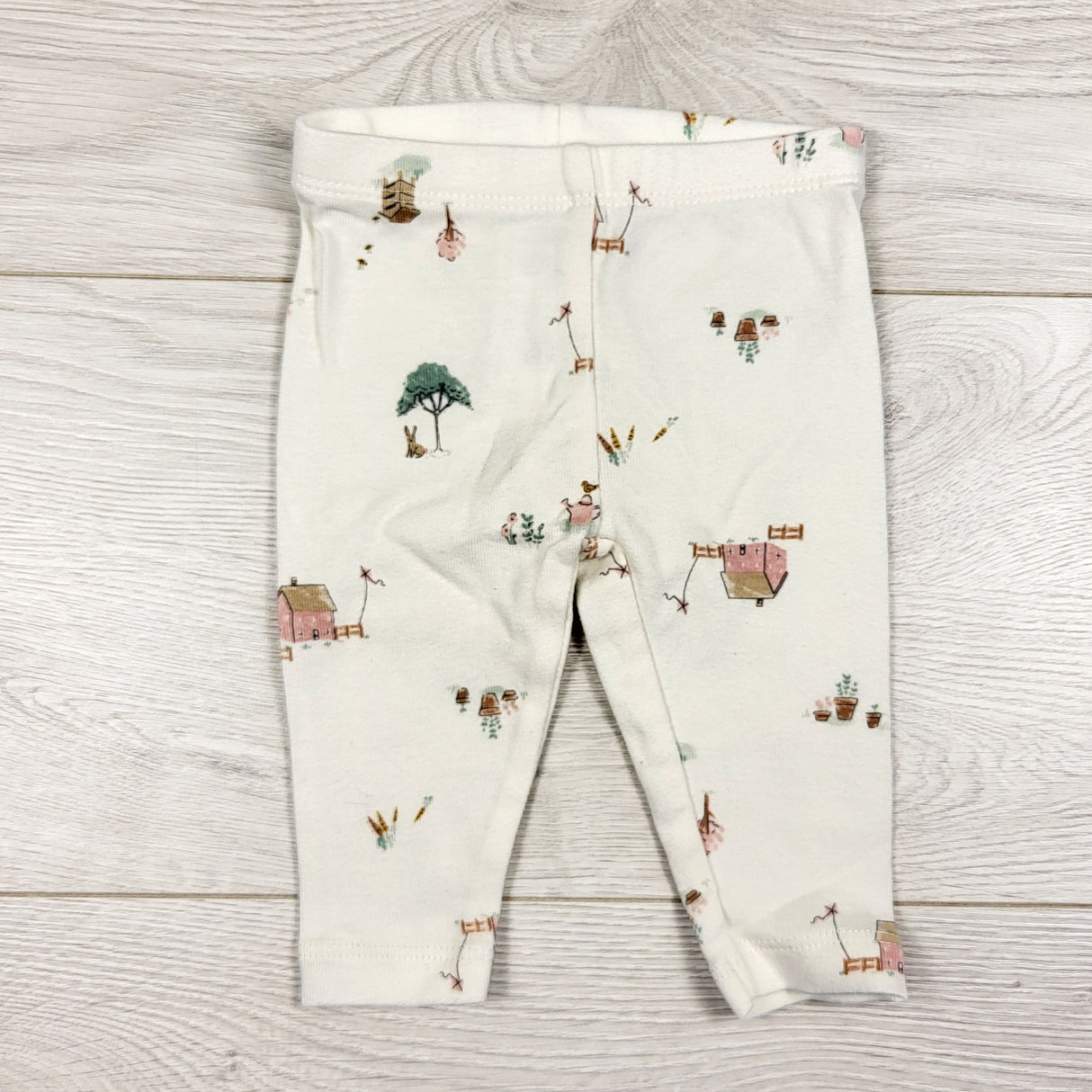 Carters white leggings with farm theme. Size 3 months