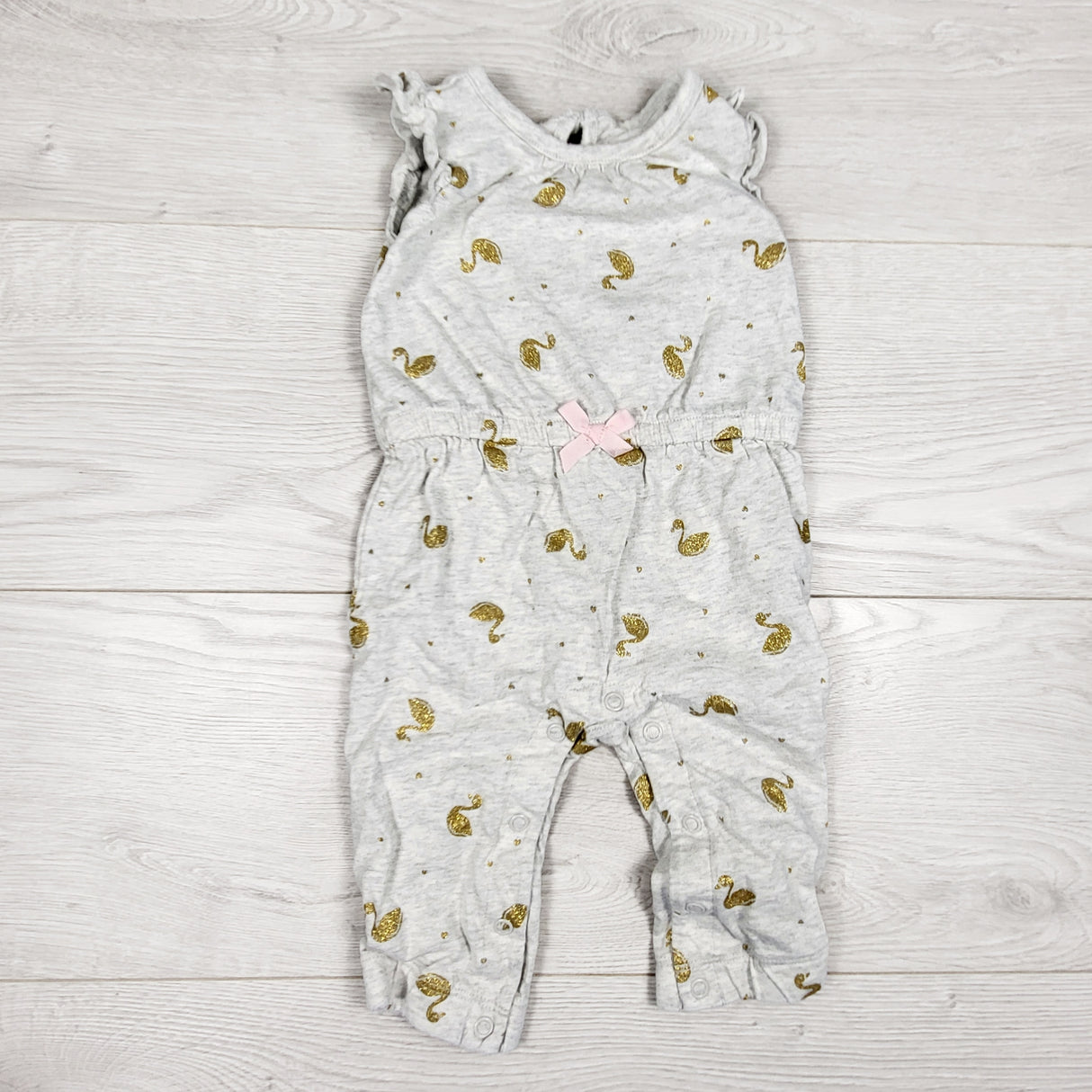 Simple Joys grey romper with glitter swans. Size 3-6 months