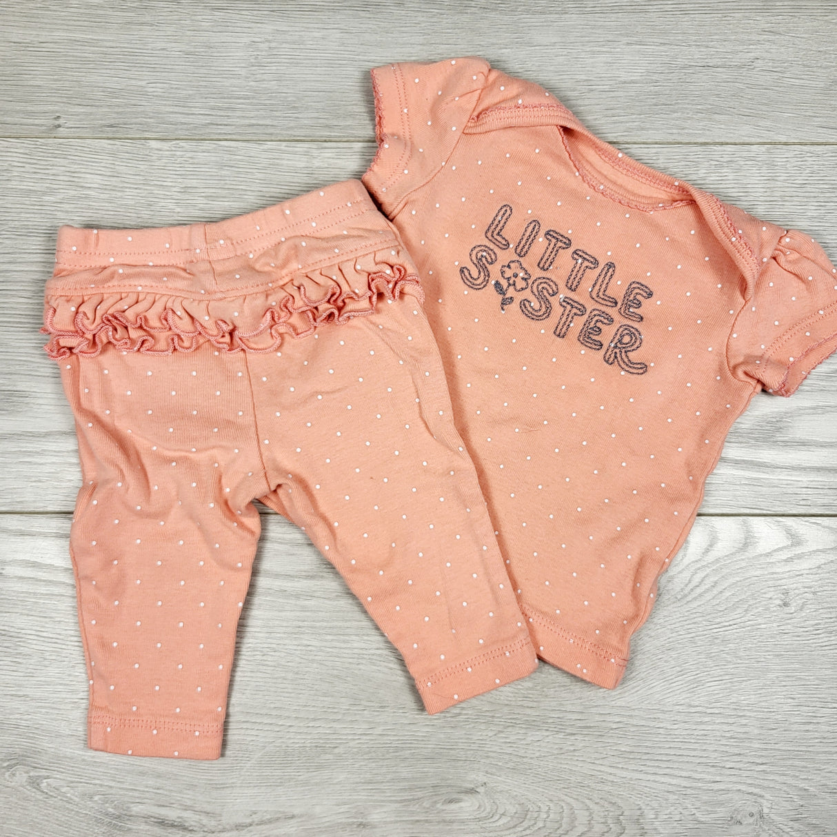 Child of Mine coral polka dot "Little Sister" 2pc set. Size 0-3 months