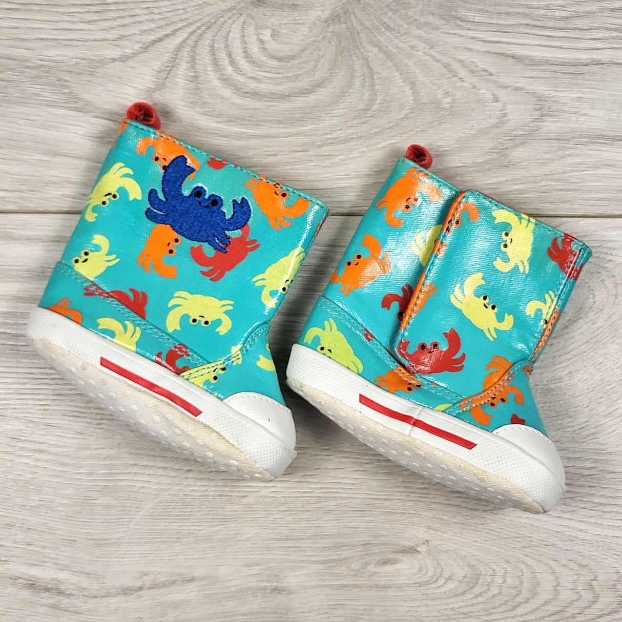 Joe turquoise waterproof booties with crabs. Size 2 (infant)