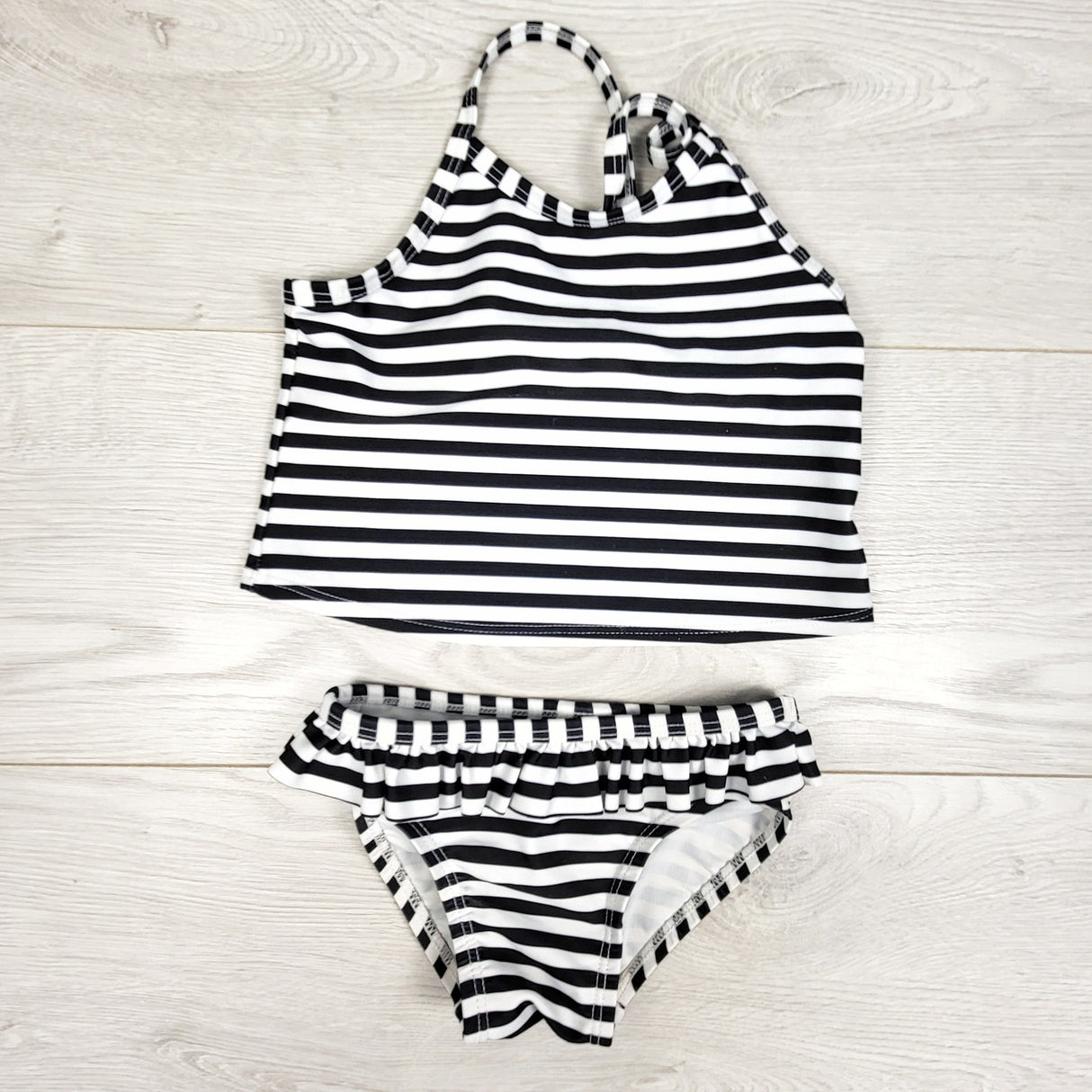 Old Navy black striped 2pc swimsuit. Size 18-24 months