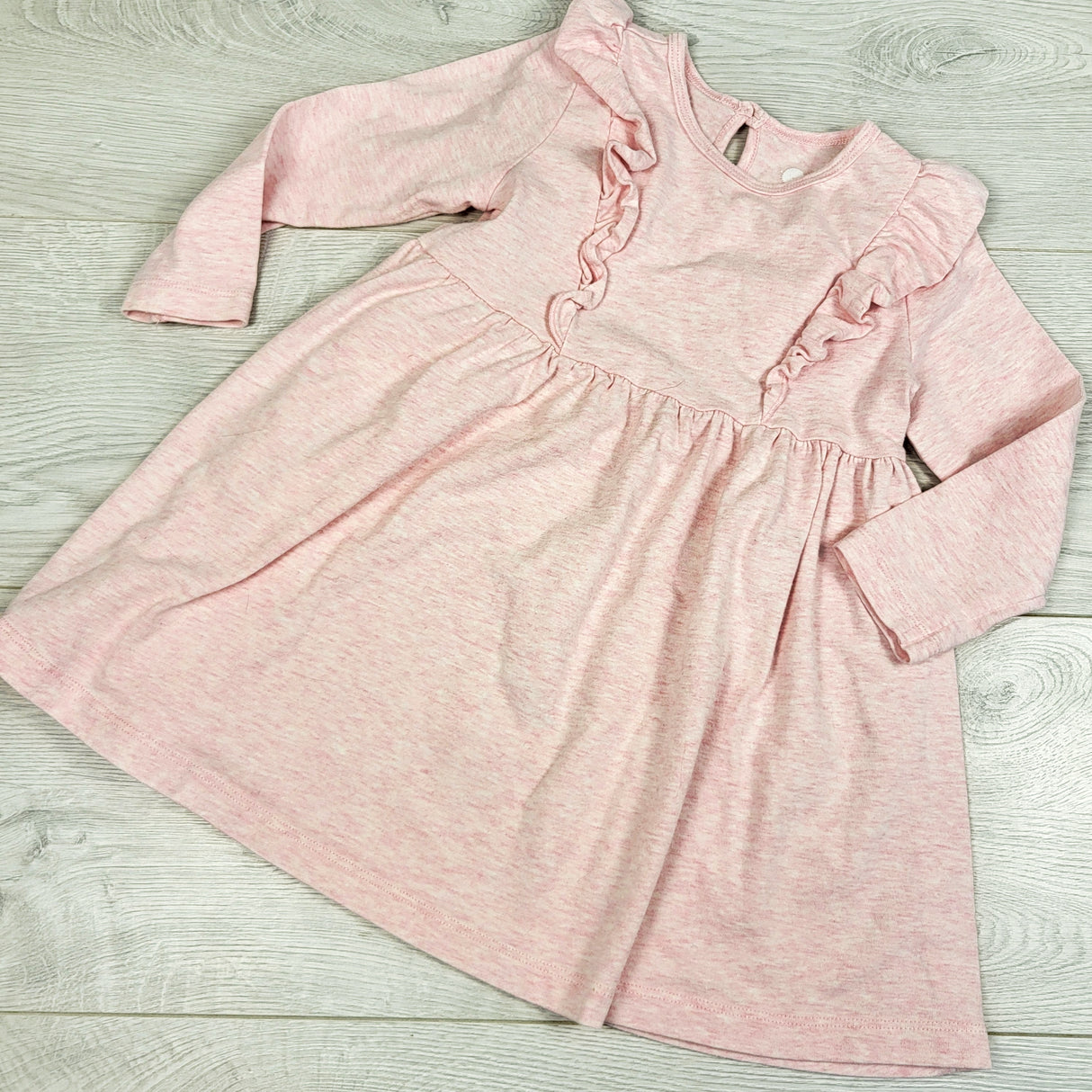 Rise Little Earthling pink cotton dress with ruffles. Size 12-18 months