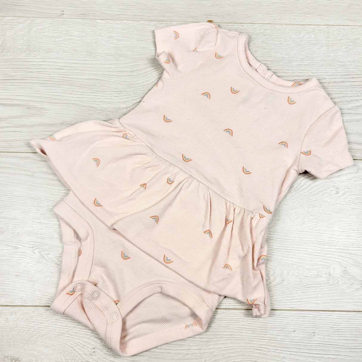 Carters pink ribbed bodysuit dress with rainbows. Size 12 months