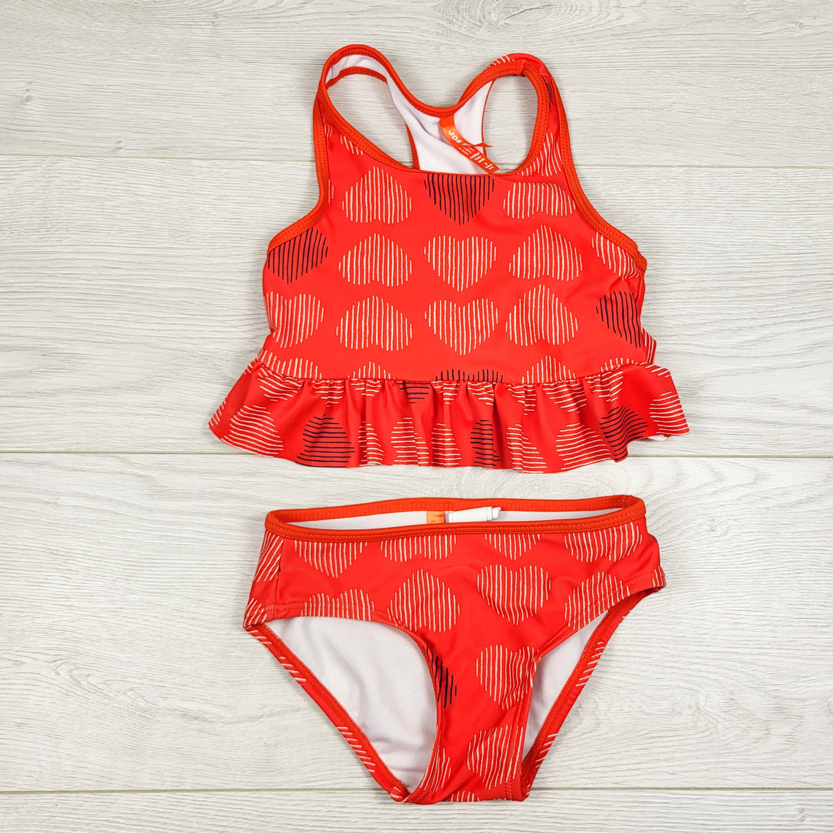 Joe red 2pc swimsuit with hearts. Size 3T