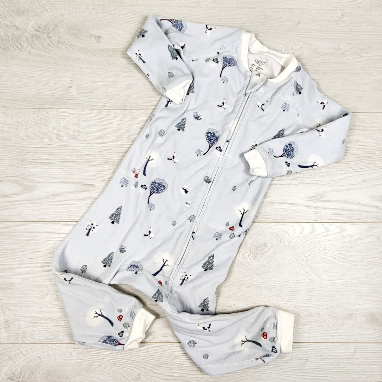 Nest Designs blue zippered sleeper with geese. Size 18-24 months
