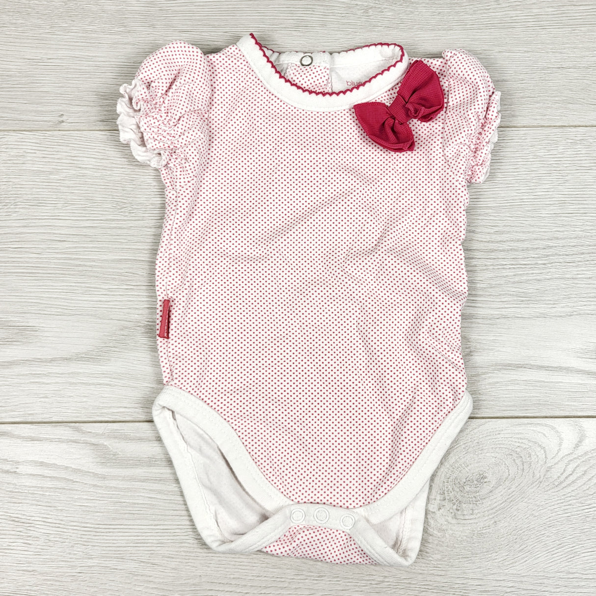Blue Banana pink polka dot bodysuit. Size 6 months