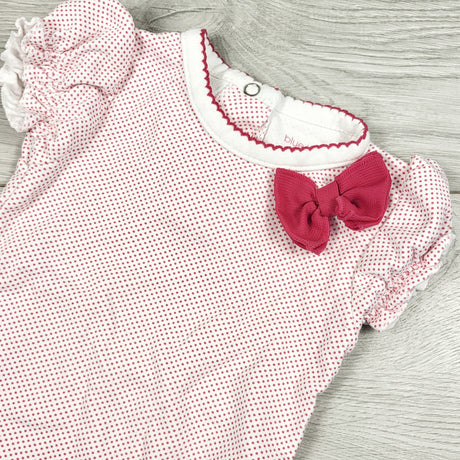 Blue Banana pink polka dot bodysuit. Size 6 months