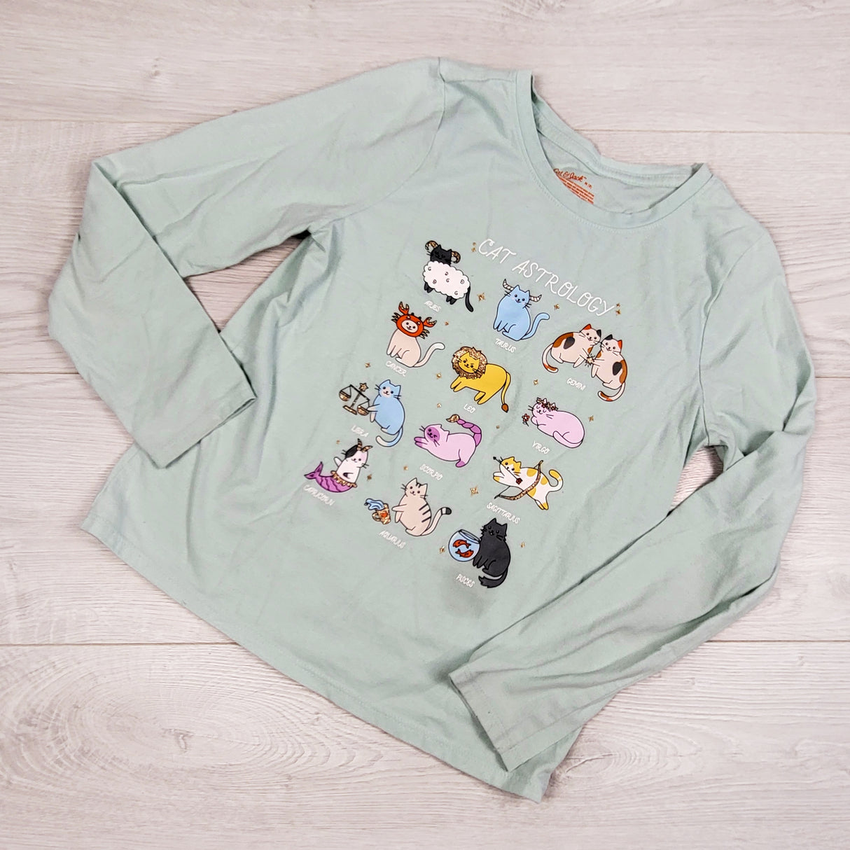 Cat and Jack mint green "Cat Astrology" top. Size 8