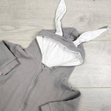 The Littlest grey waffle knit romper with bunny ears. Size 3-6 months