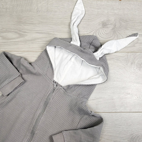 The Littlest grey waffle knit romper with bunny ears. Size 3-6 months