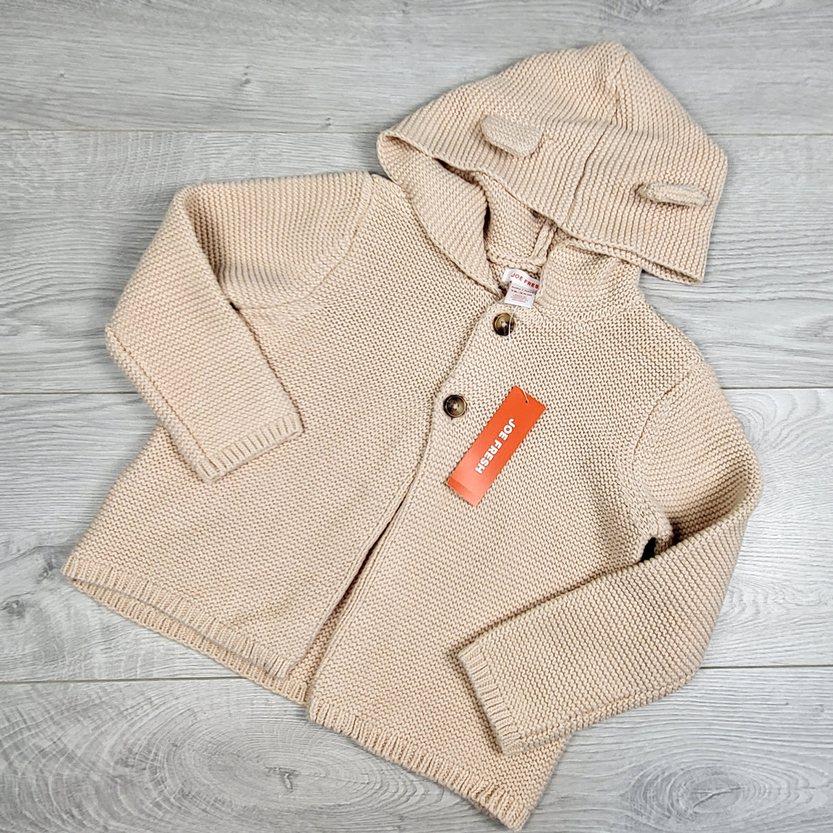 NEW - Joe beige hooded sweater coat. Size 18-24 months