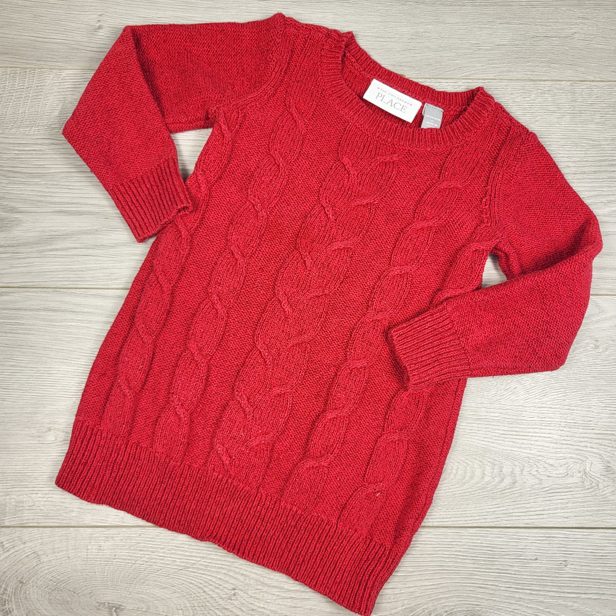 Children's Place red cable knit sweater dress with sparkles. Size 18-24 months