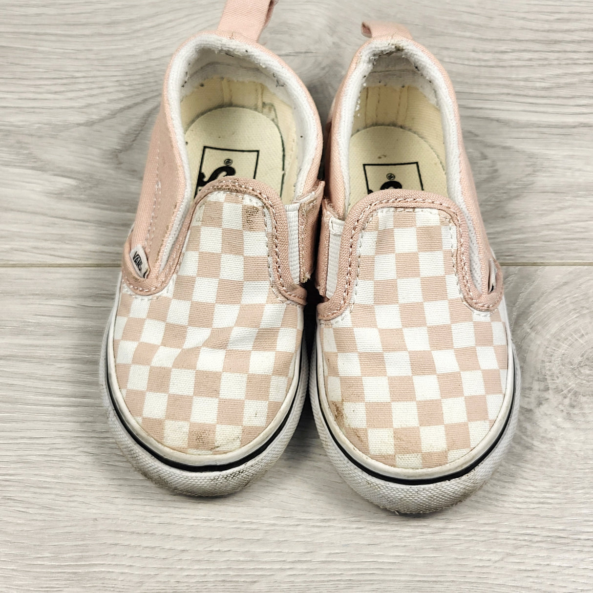 Vans pale pink checkered slip-on shoes. Size 6 (toddler)