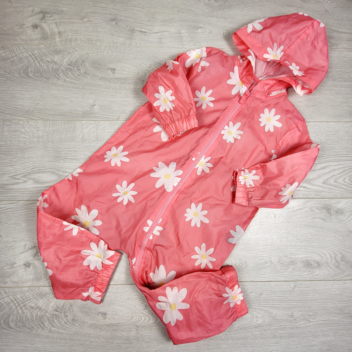 George pink floral print hooded rain suit. Size 3T