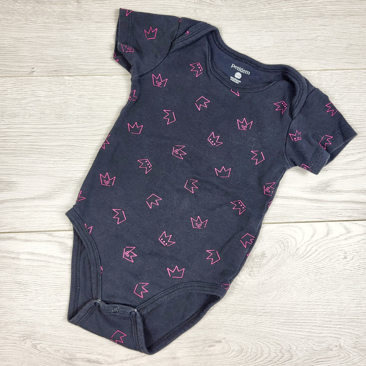 Petit Lem grey bodysuit with crowns. Size 18 months