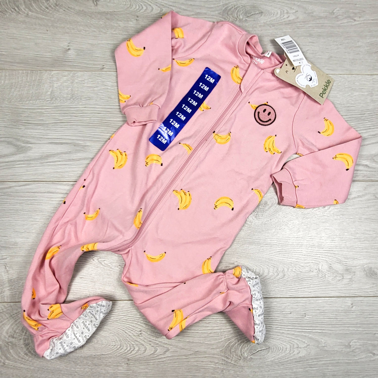 NEW - Pekkle pink zippered sleeper with banana. Size 12 months