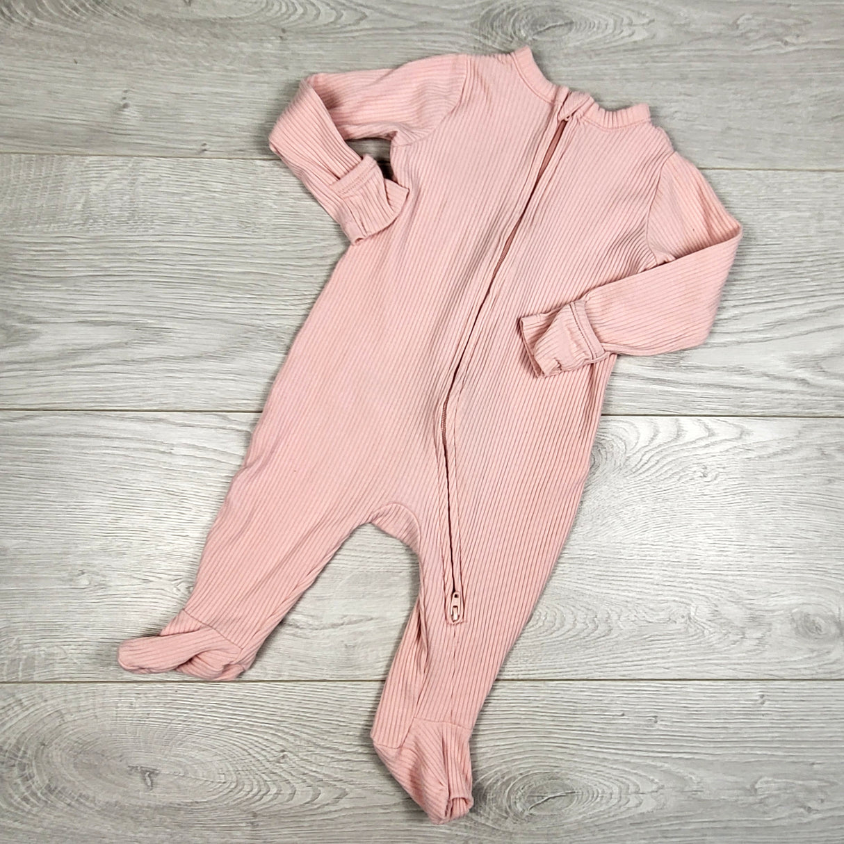 Old Navy pink ribbed zippered sleeper. Size 3-6 months