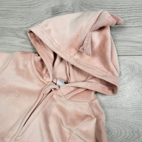 Old Navy pink hooded velour romper with scales. Size 3-6 months