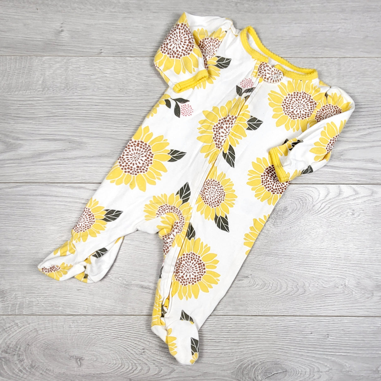 Carters white zippered cotton sleeper with sunflowers. Size 3 months