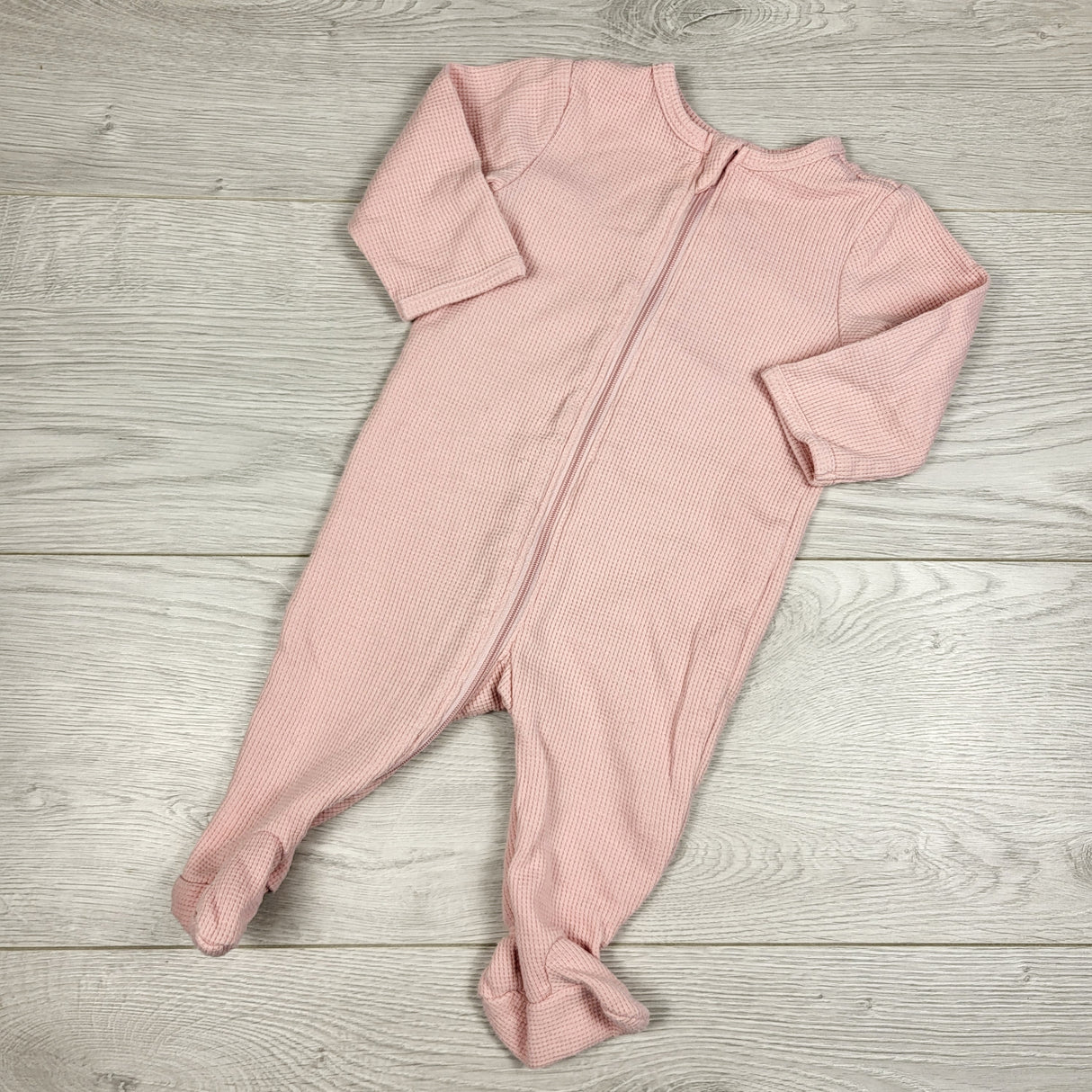 PL Baby pink zippered waffle knit sleeper. Size 3 months