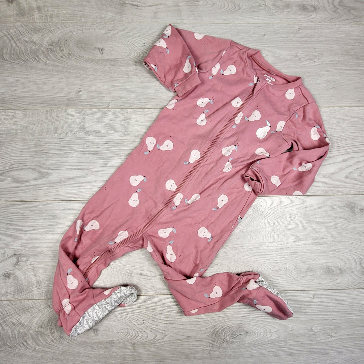 Pekkle pink zippered sleeper with pears. Size 24 months