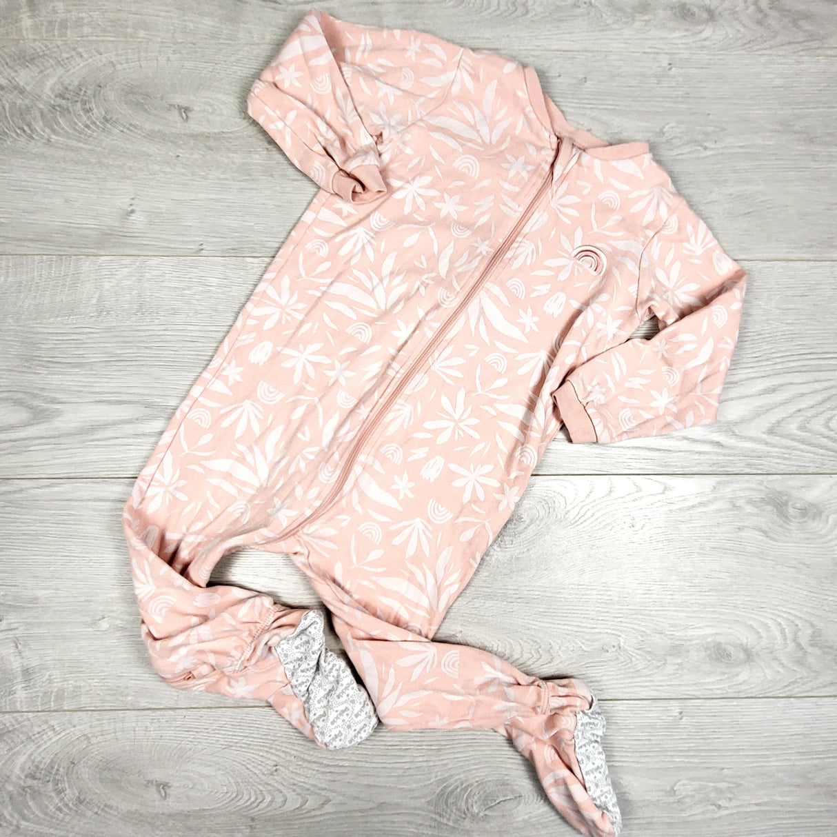 Pekkle pink floral print zippered sleeper. Size 24 months