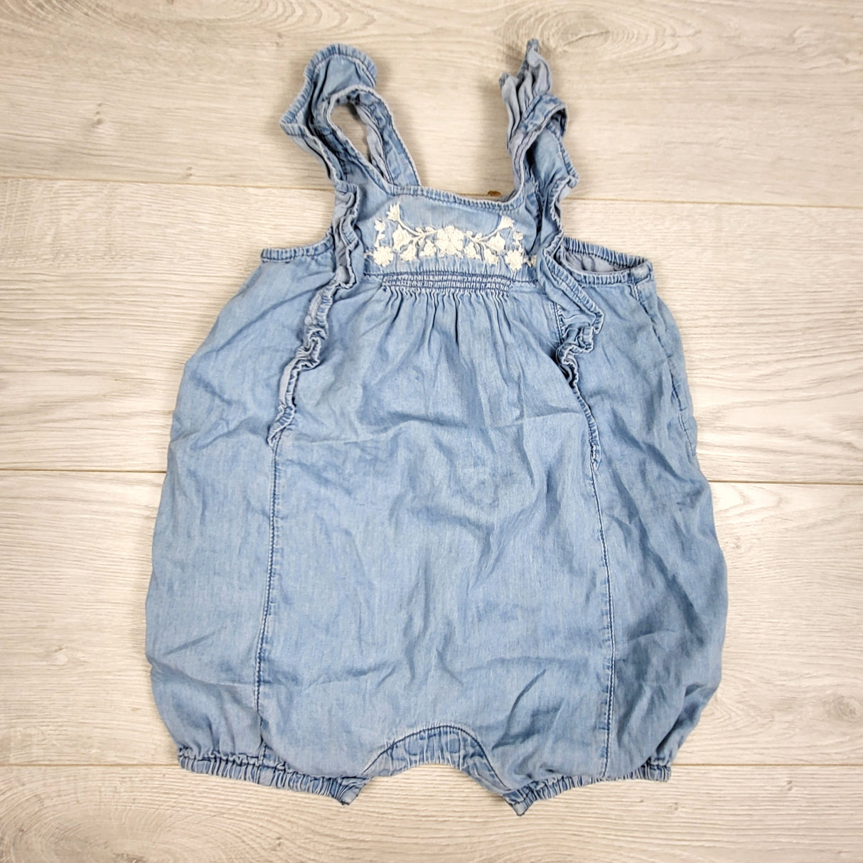 Gap denim look romper with embroidery. Size 18-24 months