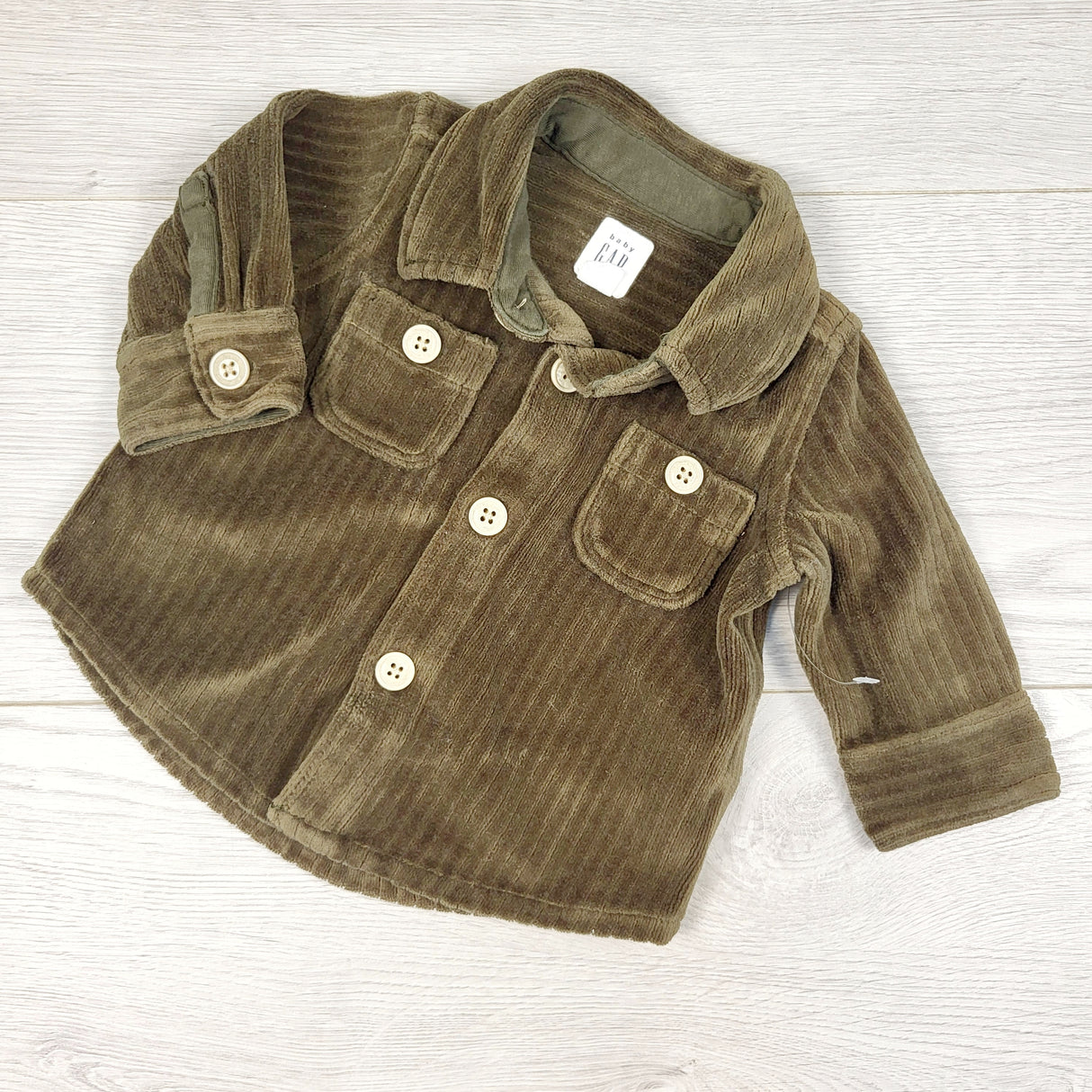 Gap green velour button down shirt. Size 0-3 months